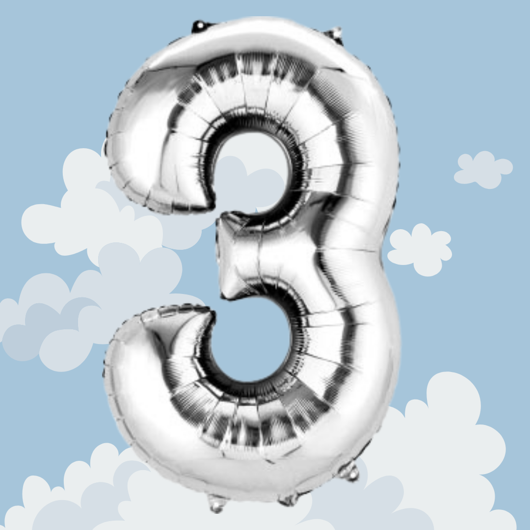 FOIL BALLOON  LARGE SILVER THREE 3