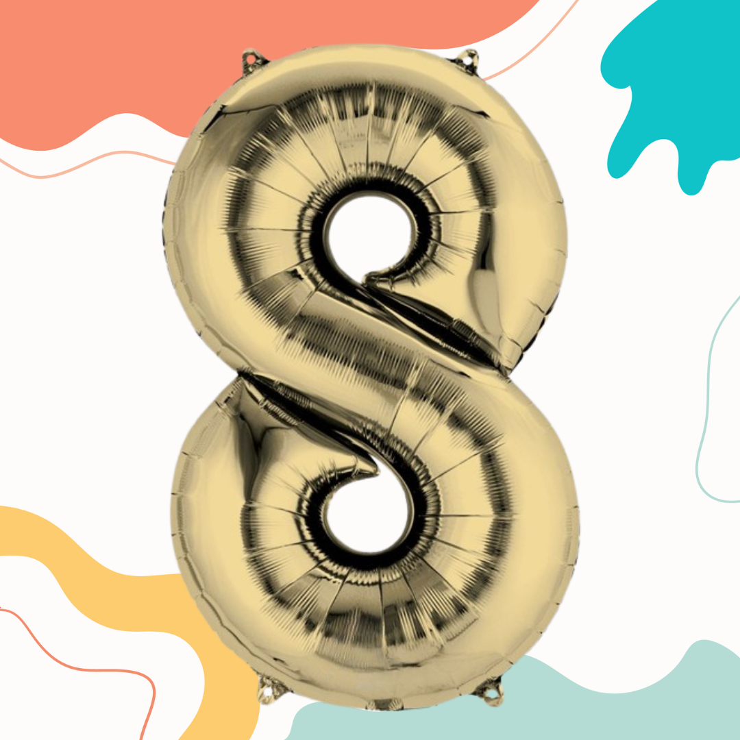 FOIL BALLOON  LARGE WHITE GOLD EIGHT 8