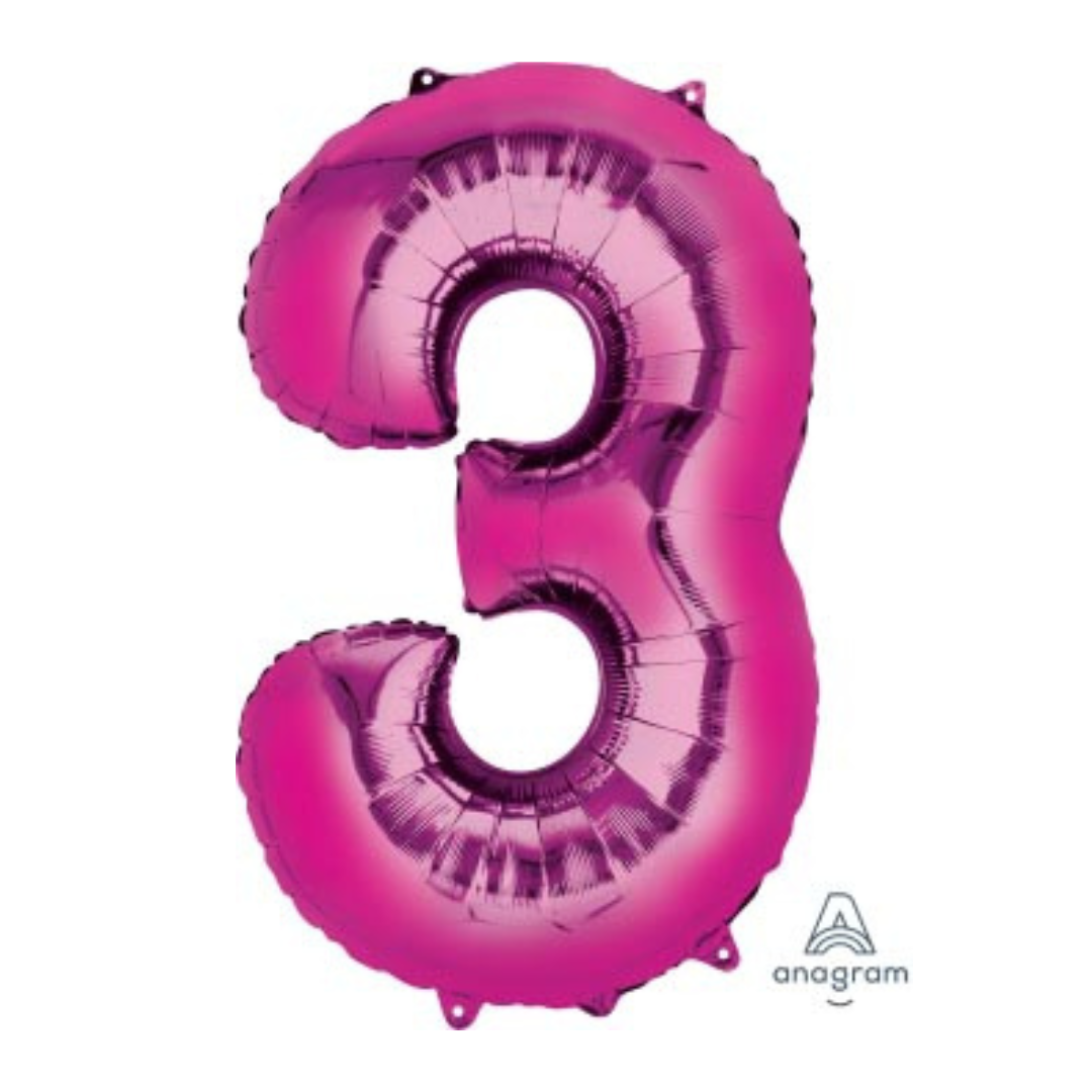 FOIL BALLOON  LARGE CERISE PINK THREE 3