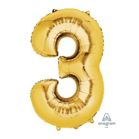 FOIL BALLOON  LARGE YELLOW GOLD THREE 3