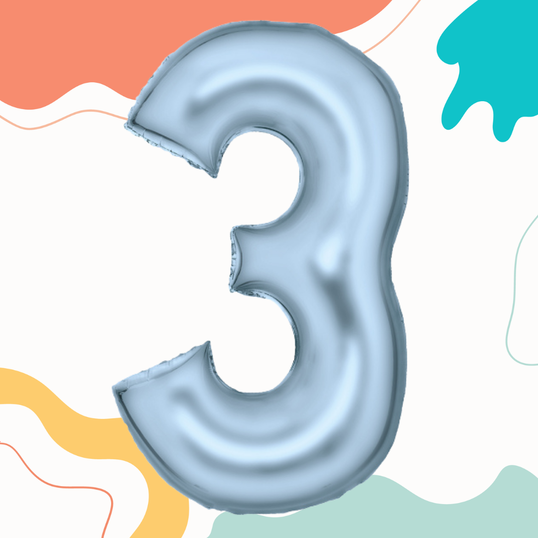 FOIL BALLOON  LARGE PASTEL BLUE THREE 3
