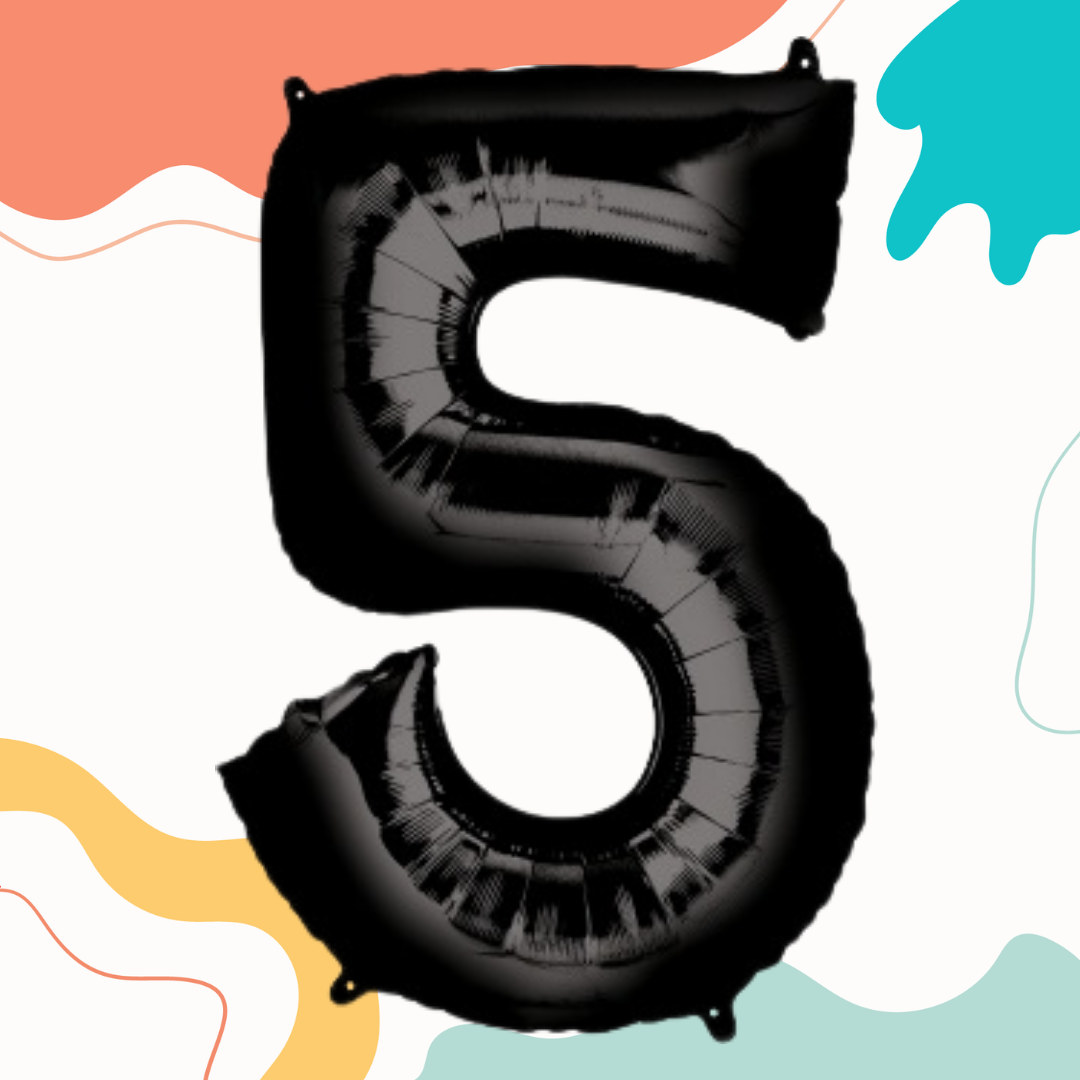 FOIL BALLOON  LARGE BLACK FIVE 5