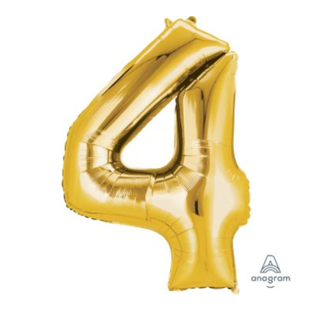 FOIL BALLOON  LARGE YELLOW GOLD FOUR 4