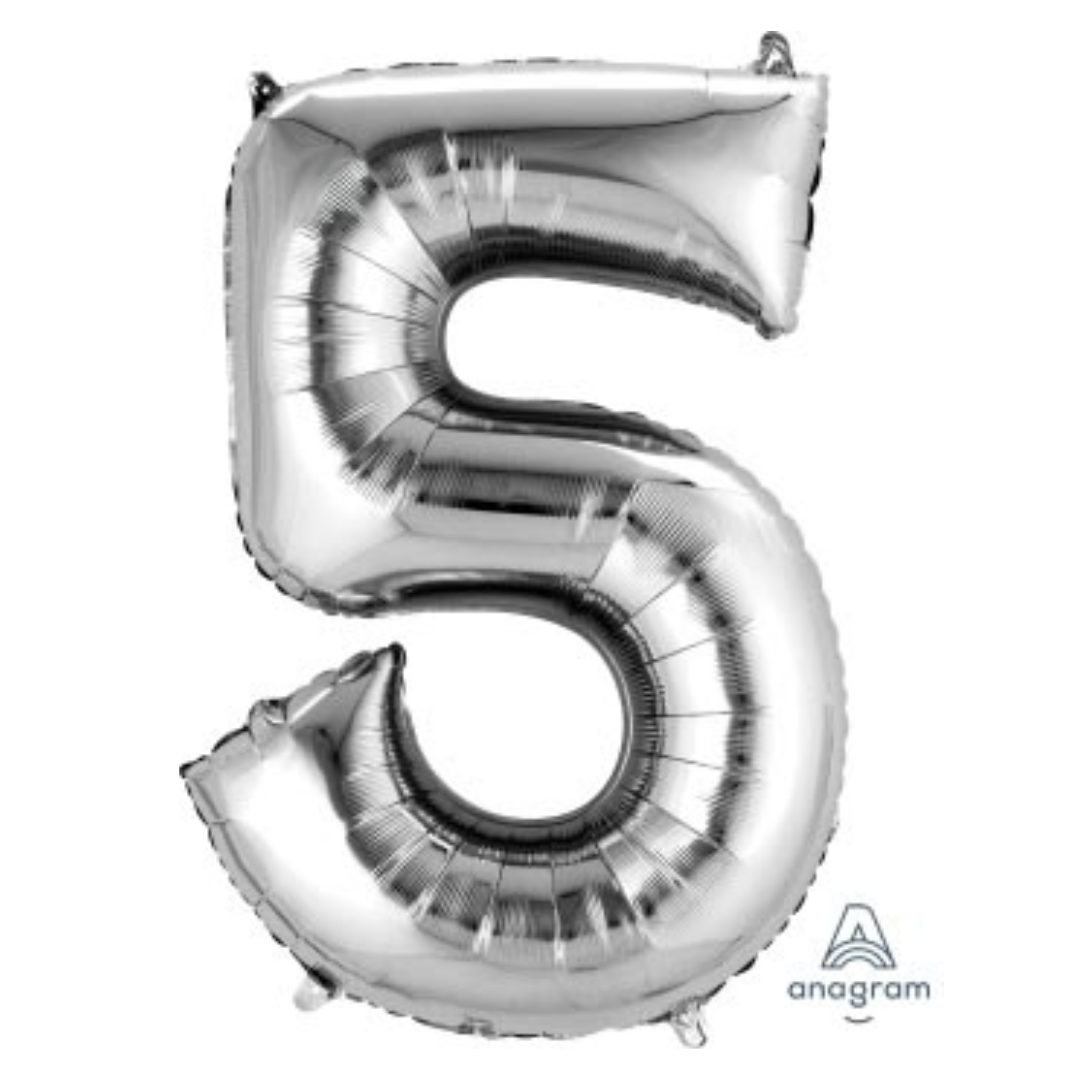 FOIL BALLOON  LARGE SILVER FIVE 5