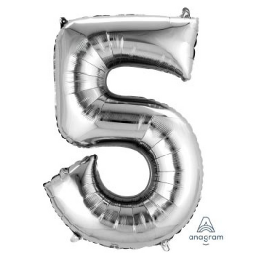 FOIL BALLOON  LARGE SILVER FIVE 5