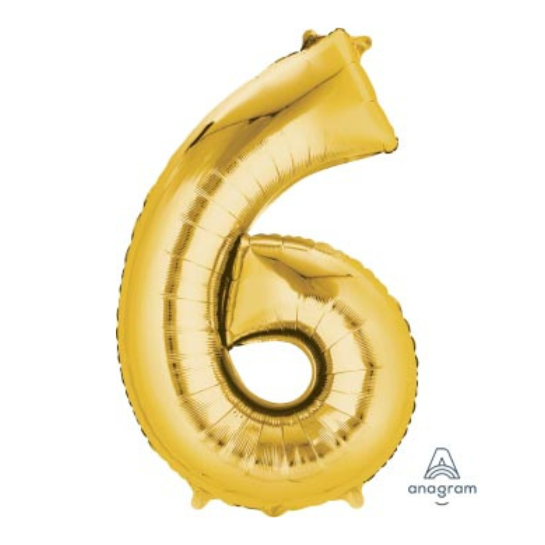 FOIL BALLOON  LARGE YELLOW GOLD SIX 6