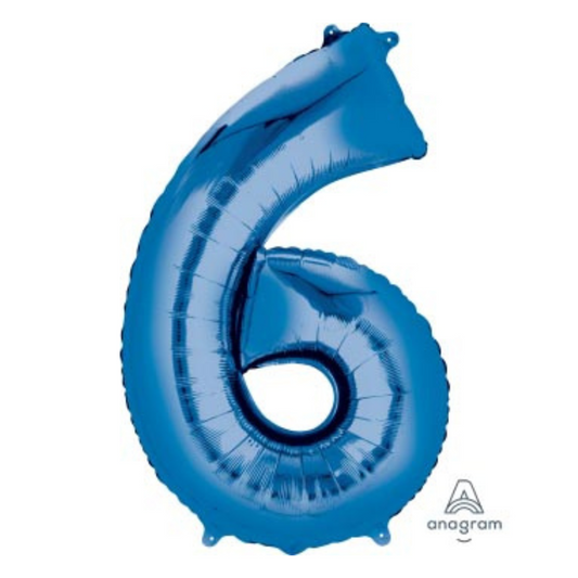 FOIL BALLOON  LARGE BLUE SIX 6