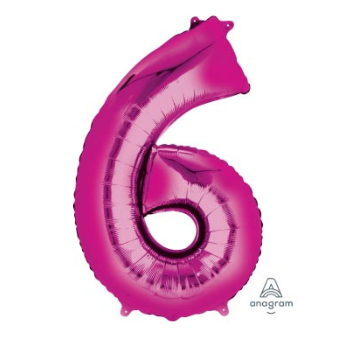 FOIL BALLOON  LARGE CERISE PINK SIX 6