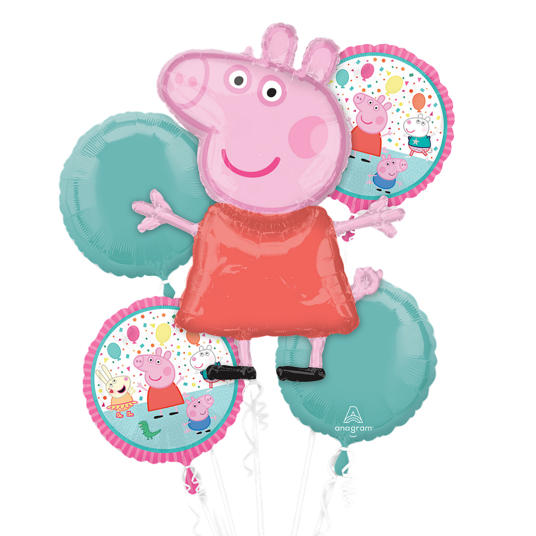 Peppa Pig Foil Balloon Bouquet - 5 Pieces