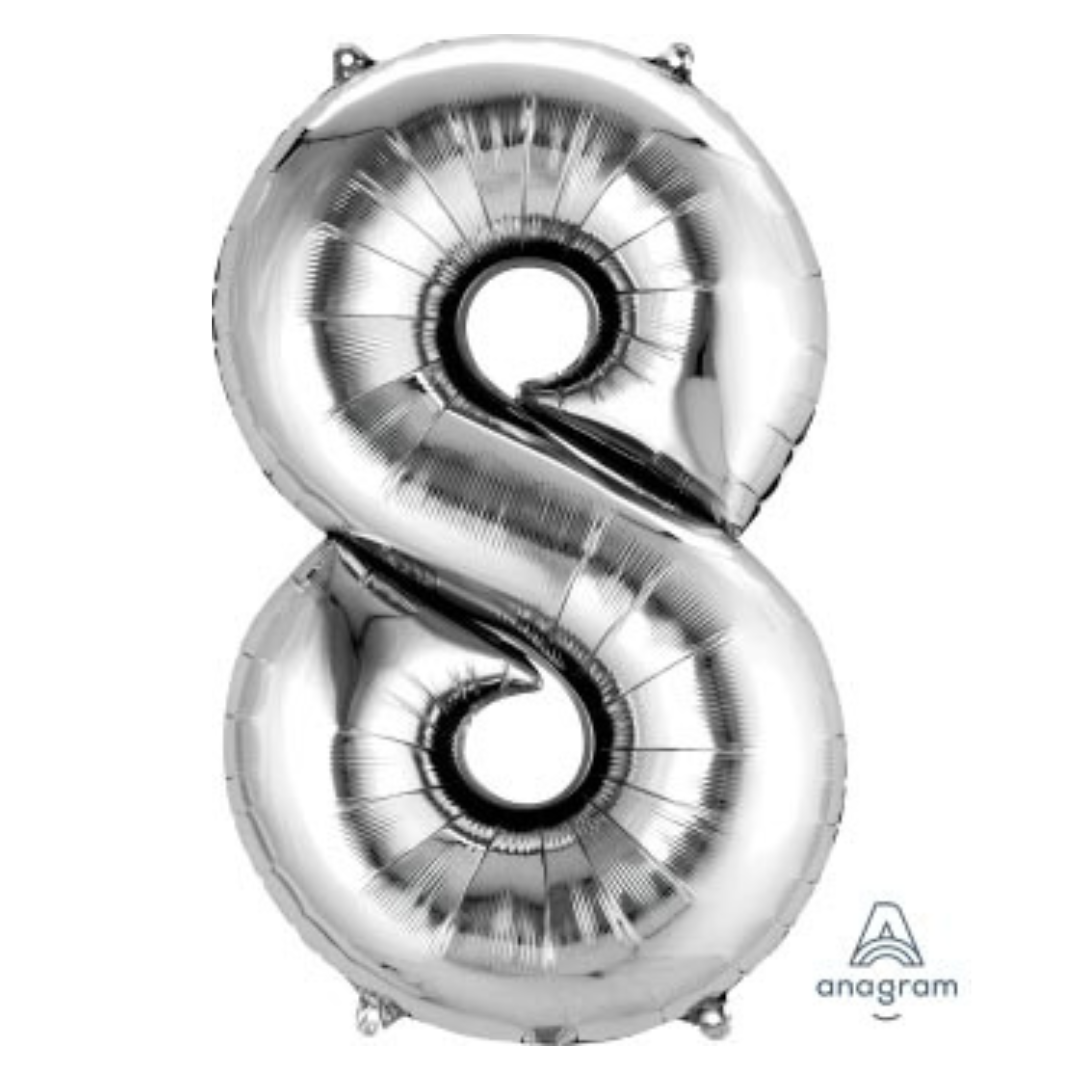 FOIL BALLOON  LARGE SILVER EIGHT 8