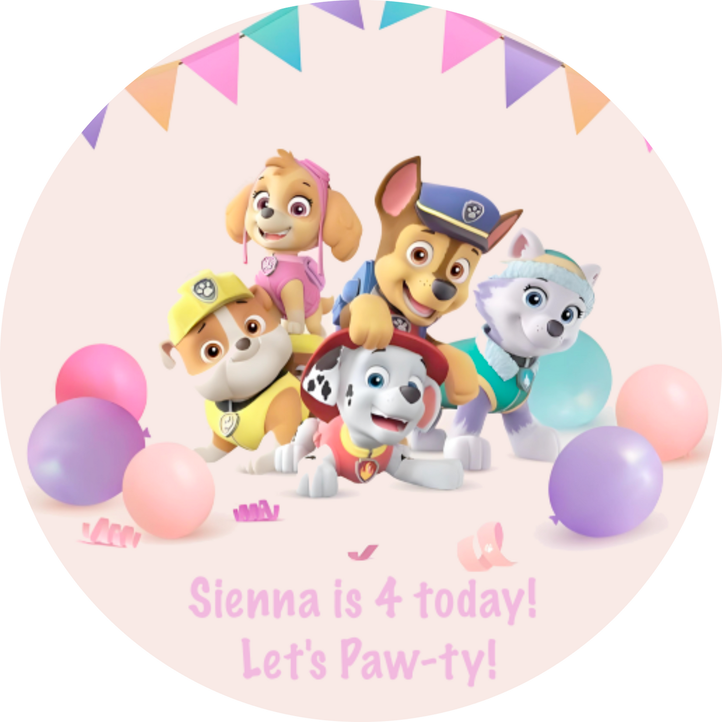 PAW PATROL GIRL PARTY DECOR, personalized kiddies birthday party themed decor party customized full print 2m in diameter