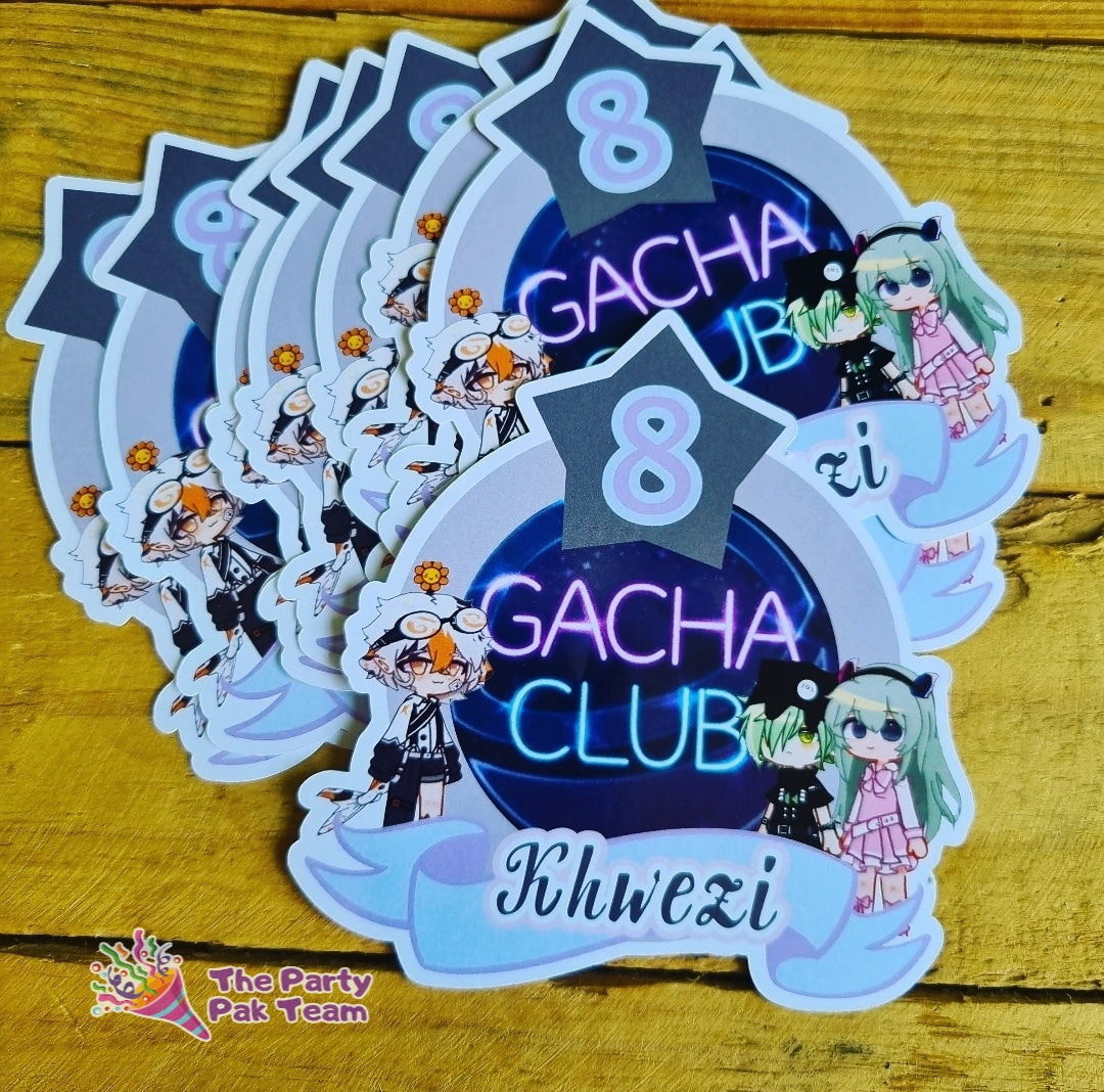 GACHA CLUB THEMED STICKERS SET OF 4 birthday party themed decor personalized with name and age