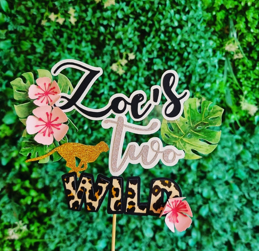 TWO WILD CAKE TOPPER birthday party themed decor glitter shaker style personalized with name and age