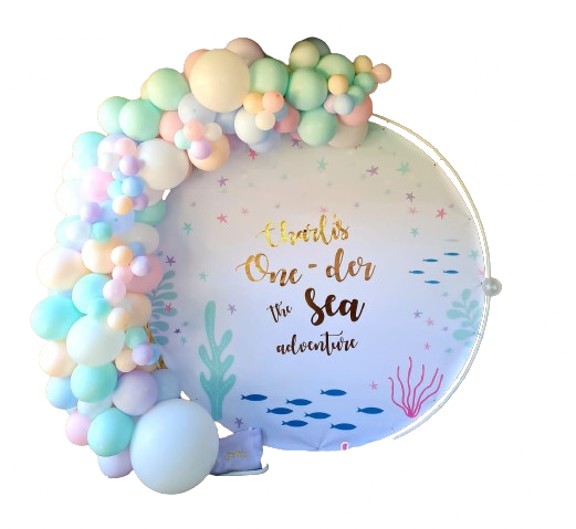 UNDER THE SEA/ONE DER THE SEA/MERMAID PARTY DECOR, personalized kiddies birthday party themed decor party customized full print 2m in diameter