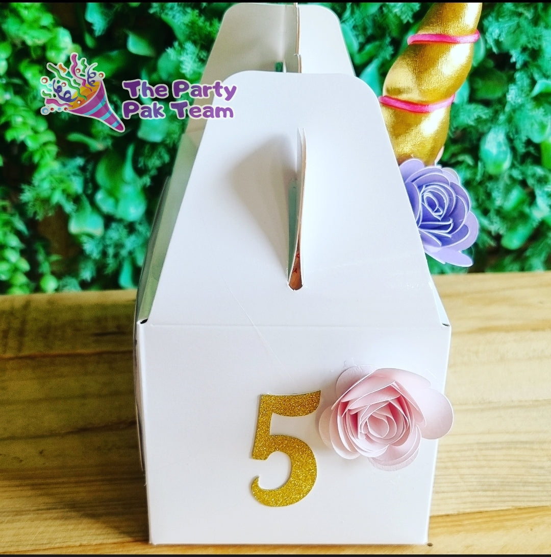 UNICORN PARTY PACK 5 BOXES only, personalized kiddies birthday party themed decor party boxes customized