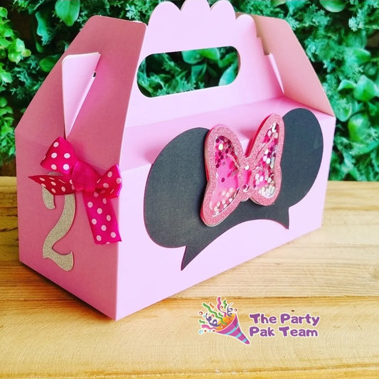 MINNIE MOUSE PARTY PACK 5 BOXES only, personalized kiddies birthday party themed decor party boxes customized