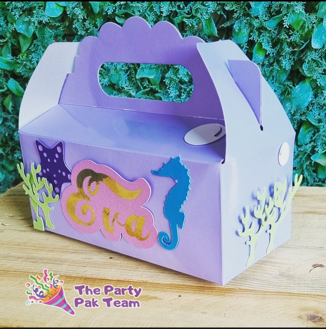 MERMAID PARTY PACK 5 BOXES only, personalized kiddies birthday party themed decor party boxes customized