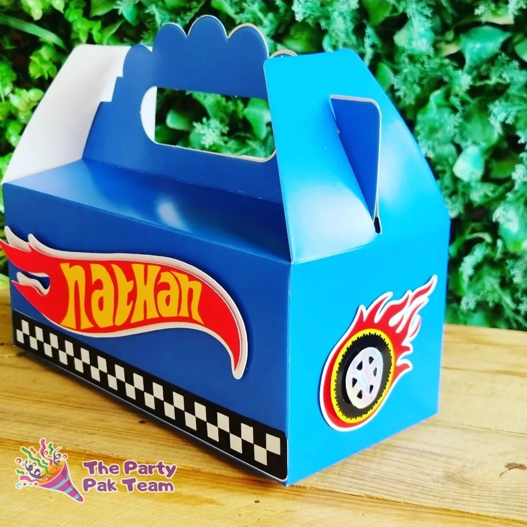 HOT WHEELS PARTY PACK 5 BOXES only, personalized kiddies birthday party themed decor party boxes customized